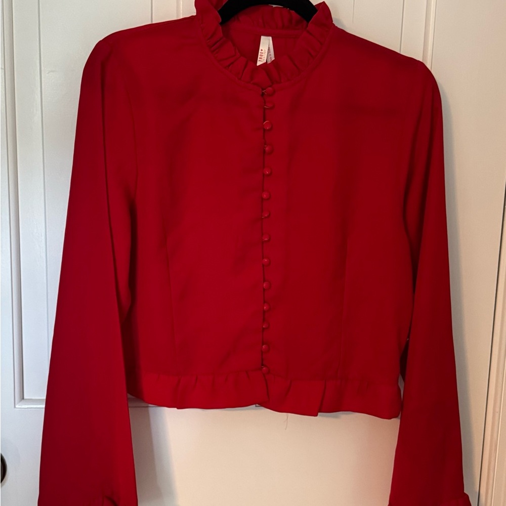 NWT True Destiny Elegant Red Women's Top Sz L Peplum Feminine Dressy Romantic